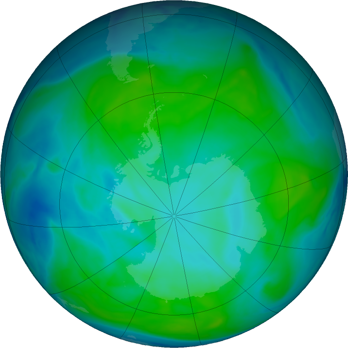 Antarctic ozone map for 16 January 2017